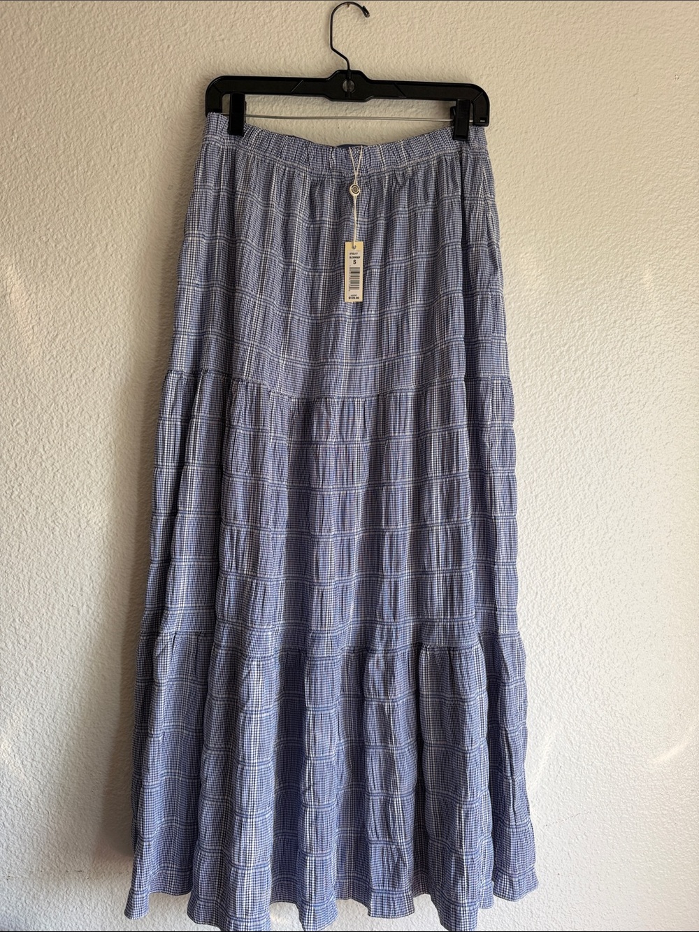 Max Studio gingham Blue Tiered Maxi Skirt